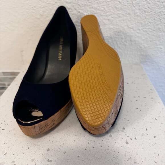 Stuart Weitzman Corkswoon navy and cork espadrille wedge heels - Picture 8 of 10